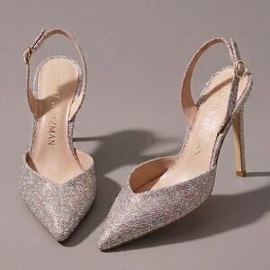 Stuart Weitzman Gold Embellished Julia Sling Pumps Pointed Toe Size 39/ US 8.5B